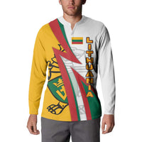 Lithuania Flag Colors Button Sweatshirt with Vytis Knight Design and Bold Lightning Motif - Wonder Print Shop