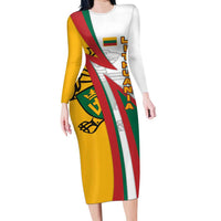 Lithuania Flag Colors Family Matching Long Sleeve Bodycon Dress and Hawaiian Shirt with Vytis Knight Design and Bold Lightning Motif - Wonder Print Shop