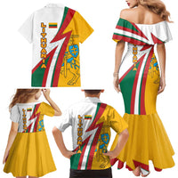 Lithuania Flag Colors Family Matching Mermaid Dress and Hawaiian Shirt with Vytis Knight Design and Bold Lightning Motif - Wonder Print Shop