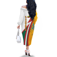 Lithuania Flag Colors Family Matching Off The Shoulder Long Sleeve Dress and Hawaiian Shirt with Vytis Knight Design and Bold Lightning Motif - Wonder Print Shop
