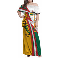 Lithuania Flag Colors Family Matching Off Shoulder Maxi Dress and Hawaiian Shirt with Vytis Knight Design and Bold Lightning Motif - Wonder Print Shop