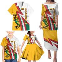 Lithuania Flag Colors Family Matching Puletasi and Hawaiian Shirt with Vytis Knight Design and Bold Lightning Motif - Wonder Print Shop