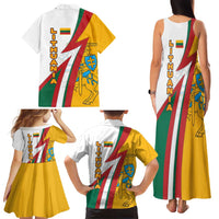 Lithuania Flag Colors Family Matching Tank Maxi Dress and Hawaiian Shirt with Vytis Knight Design and Bold Lightning Motif - Wonder Print Shop