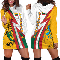 Lithuania Flag Colors Hoodie Dress with Vytis Knight Design and Bold Lightning Motif - Wonder Print Shop