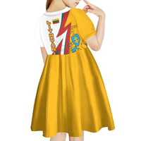Lithuania Flag Colors Kid Short Sleeve Dress with Vytis Knight Design and Bold Lightning Motif - Wonder Print Shop
