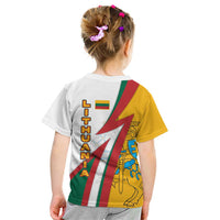 Lithuania Flag Colors Kid T Shirt with Vytis Knight Design and Bold Lightning Motif - Wonder Print Shop