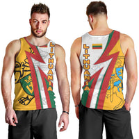 Lithuania Flag Colors Men Tank Top with Vytis Knight Design and Bold Lightning Motif - Wonder Print Shop