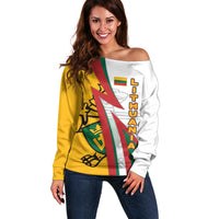 Lithuania Flag Colors Off Shoulder Sweater with Vytis Knight Design and Bold Lightning Motif - Wonder Print Shop