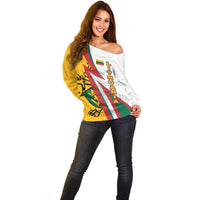 Lithuania Flag Colors Off Shoulder Sweater with Vytis Knight Design and Bold Lightning Motif - Wonder Print Shop
