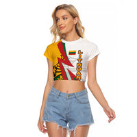 Lithuania Flag Colors Raglan Cropped T Shirt with Vytis Knight Design and Bold Lightning Motif - Wonder Print Shop