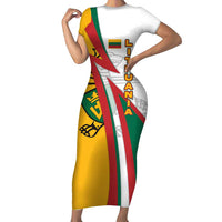 Lithuania Flag Colors Short Sleeve Bodycon Dress with Vytis Knight Design and Bold Lightning Motif - Wonder Print Shop