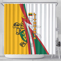 Lithuania Flag Colors Shower Curtain with Vytis Knight Design and Bold Lightning Motif - Wonder Print Shop