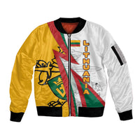 Lithuania Flag Colors Sleeve Zip Bomber Jacket with Vytis Knight Design and Bold Lightning Motif - Wonder Print Shop