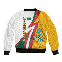 Lithuania Flag Colors Sleeve Zip Bomber Jacket with Vytis Knight Design and Bold Lightning Motif - Wonder Print Shop