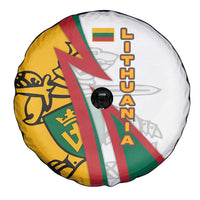 Lithuania Flag Colors Spare Tire Cover with Vytis Knight Design and Bold Lightning Motif - Wonder Print Shop