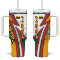 Lithuania Flag Colors Tumbler With Handle with Vytis Knight Design and Bold Lightning Motif - Wonder Print Shop