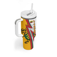 Lithuania Flag Colors Tumbler With Handle with Vytis Knight Design and Bold Lightning Motif - Wonder Print Shop