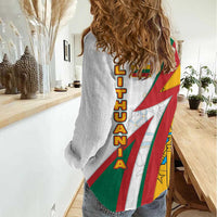 Lithuania Flag Colors Women Casual Shirt with Vytis Knight Design and Bold Lightning Motif - Wonder Print Shop