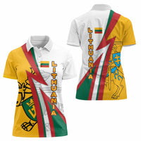 Lithuania Flag Colors Women Polo Shirt with Vytis Knight Design and Bold Lightning Motif - Wonder Print Shop