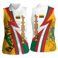 Lithuania Flag Colors Women Sleeveless Polo Shirt with Vytis Knight Design and Bold Lightning Motif - Wonder Print Shop
