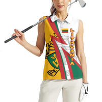 Lithuania Flag Colors Women Sleeveless Polo Shirt with Vytis Knight Design and Bold Lightning Motif - Wonder Print Shop