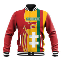 Lithuania Red Baseball Jacket with Bold Vytis Cross Design and Tricolor Flag Accents - Wonder Print Shop