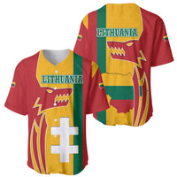Lithuania Red Baseball Jersey with Bold Vytis Cross Design and Tricolor Flag Accents - Wonder Print Shop