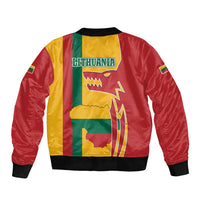 Lithuania Red Bomber Jacket with Bold Vytis Cross Design and Tricolor Flag Accents - Wonder Print Shop