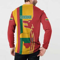 Lithuania Red Button Sweatshirt with Bold Vytis Cross Design and Tricolor Flag Accents - Wonder Print Shop