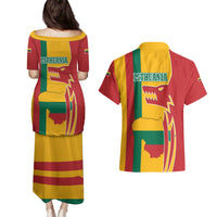 Lithuania Red Couples Matching Puletasi and Hawaiian Shirt with Bold Vytis Cross Design and Tricolor Flag Accents - Wonder Print Shop