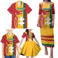 Lithuania Red Family Matching Puletasi and Hawaiian Shirt with Bold Vytis Cross Design and Tricolor Flag Accents - Wonder Print Shop