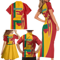 Lithuania Red Family Matching Short Sleeve Bodycon Dress and Hawaiian Shirt with Bold Vytis Cross Design and Tricolor Flag Accents - Wonder Print Shop