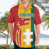 Lithuania Red Hawaiian Shirt with Bold Vytis Cross Design and Tricolor Flag Accents - Wonder Print Shop