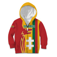 Lithuania Red Kid Hoodie with Bold Vytis Cross Design and Tricolor Flag Accents - Wonder Print Shop