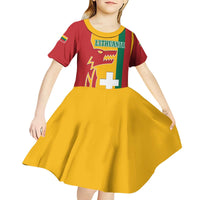 Lithuania Red Kid Short Sleeve Dress with Bold Vytis Cross Design and Tricolor Flag Accents - Wonder Print Shop