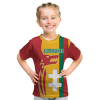 Lithuania Red Kid T Shirt with Bold Vytis Cross Design and Tricolor Flag Accents - Wonder Print Shop