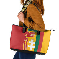 Lithuania Red Leather Tote Bag with Bold Vytis Cross Design and Tricolor Flag Accents - Wonder Print Shop