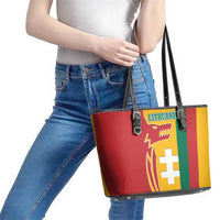 Lithuania Red Leather Tote Bag with Bold Vytis Cross Design and Tricolor Flag Accents - Wonder Print Shop