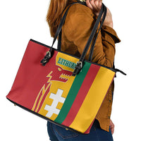 Lithuania Red Leather Tote Bag with Bold Vytis Cross Design and Tricolor Flag Accents - Wonder Print Shop