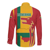 Lithuania Red Long Sleeve Button Shirt with Bold Vytis Cross Design and Tricolor Flag Accents - Wonder Print Shop