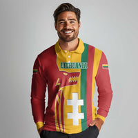Lithuania Red Long Sleeve Polo Shirt with Bold Vytis Cross Design and Tricolor Flag Accents - Wonder Print Shop