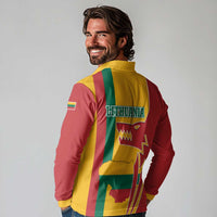 Lithuania Red Long Sleeve Polo Shirt with Bold Vytis Cross Design and Tricolor Flag Accents - Wonder Print Shop