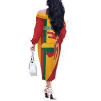 Lithuania Red Off The Shoulder Long Sleeve Dress with Bold Vytis Cross Design and Tricolor Flag Accents - Wonder Print Shop