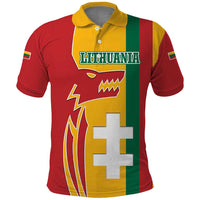 Lithuania Red Polo Shirt with Bold Vytis Cross Design and Tricolor Flag Accents - Wonder Print Shop