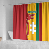 Lithuania Red Shower Curtain with Bold Vytis Cross Design and Tricolor Flag Accents - Wonder Print Shop