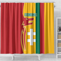 Lithuania Red Shower Curtain with Bold Vytis Cross Design and Tricolor Flag Accents - Wonder Print Shop