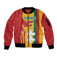 Lithuania Red Sleeve Zip Bomber Jacket with Bold Vytis Cross Design and Tricolor Flag Accents - Wonder Print Shop