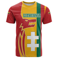 Lithuania Red T Shirt with Bold Vytis Cross Design and Tricolor Flag Accents - Wonder Print Shop