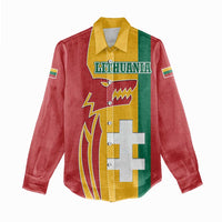 Lithuania Red Women Casual Shirt with Bold Vytis Cross Design and Tricolor Flag Accents - Wonder Print Shop