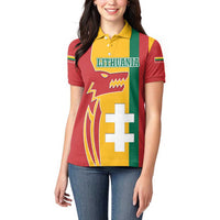 Lithuania Red Women Polo Shirt with Bold Vytis Cross Design and Tricolor Flag Accents - Wonder Print Shop